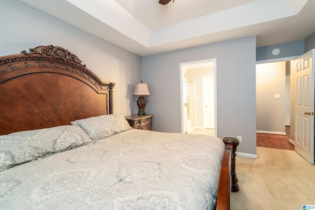1834 Brandon Way, Bessemer, AL 35022 - carpeted bedroom featuring baseboards, ensuite bathroom, a ceiling fan, and a raised ceiling