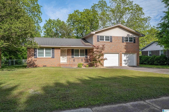402 S 8th St, Gadsden, AL 35901 - tri-level home featuring brick siding, asphalt driveway, a garage, a porch, and crawl space