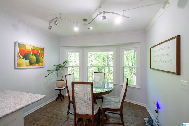 2009 Crossvine Rd, Hoover, AL 35244 - dining room featuring crown molding, baseboards, tile patterned floors, and track lighting