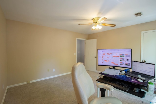 2009 Crossvine Rd, Hoover, AL 35244 - home office with a ceiling fan, light colored carpet, and baseboards
