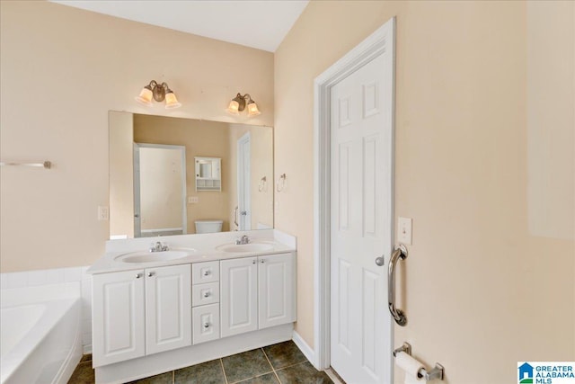 2250 Forest Lakes Ln, Sterrett, AL 35147 - full bathroom with double vanity, a bath, and tile patterned floors