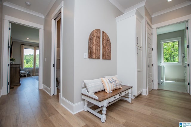 90 Landing Chase, Wedowee, AL 36278 - hall with light wood finished floors, baseboards, ornamental molding, and recessed lighting