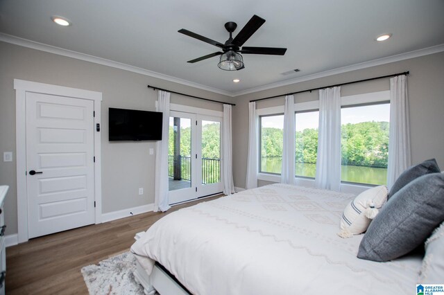90 Landing Chase, Wedowee, AL 36278 - bedroom featuring access to exterior, wood finished floors, crown molding, recessed lighting, and baseboards