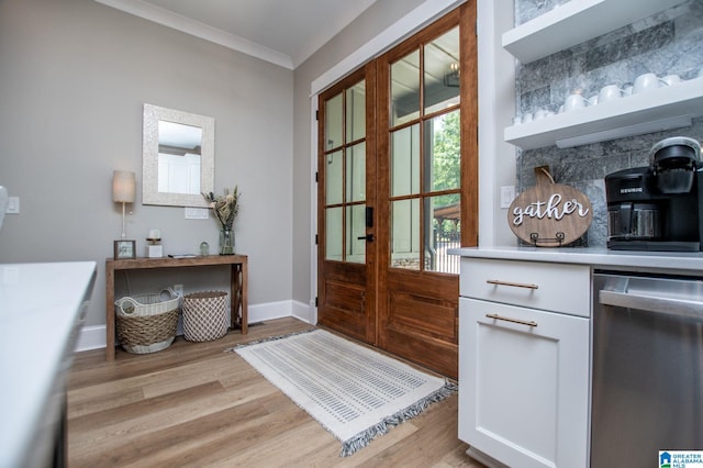 90 Landing Chase, Wedowee, AL 36278 - entryway with light wood-style floors, baseboards, french doors, and crown molding