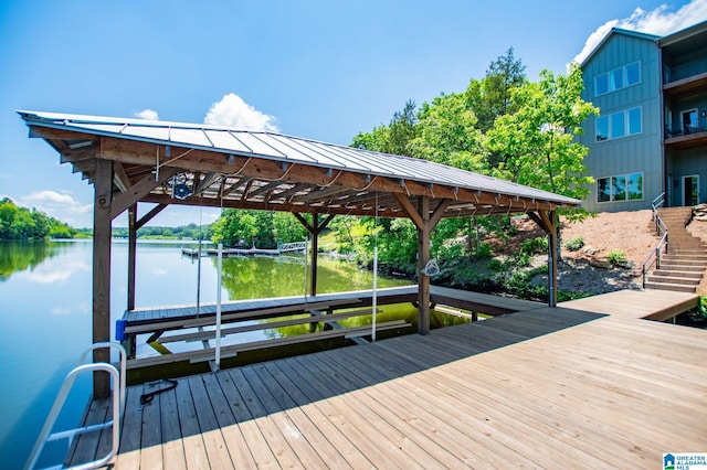 90 Landing Chase, Wedowee, AL 36278 - dock area featuring boat lift, a water view, and stairs