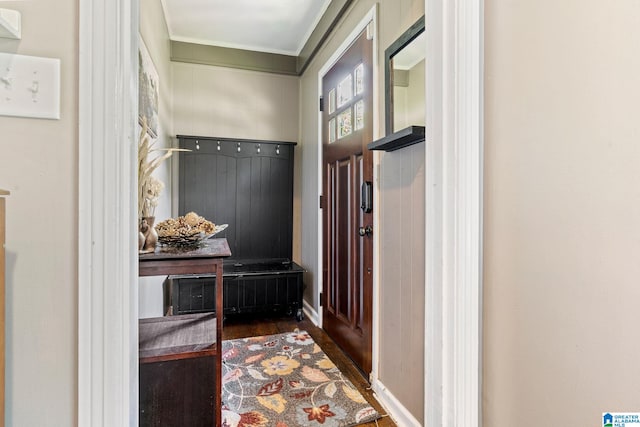 117 Morris Blvd, Homewood, AL 35209 - mudroom featuring dark wood-style floors and crown molding