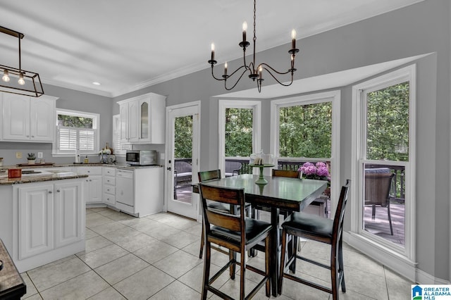 1408 W Acorn Way, Mount Olive, AL 35117 - dining space featuring light tile patterned floors, a chandelier, and crown molding