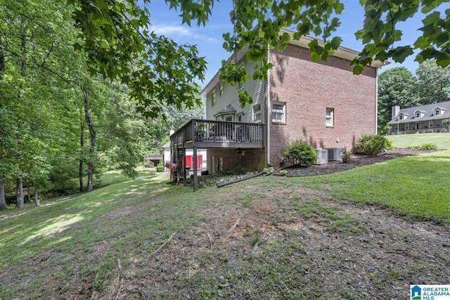 1408 W Acorn Way, Mount Olive, AL 35117 - view of green lawn with a wooden deck and central air condition unit