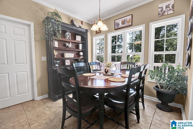 201 Paw Path Ln, Blountsville, AL 35031 - dining space featuring light tile patterned floors, crown molding, and baseboards