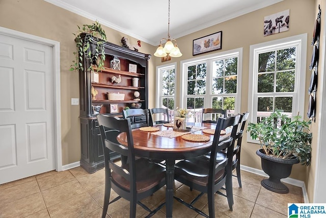 201 Paw Path Ln, Blountsville, AL 35031 - dining area featuring light tile patterned floors, ornamental molding, and baseboards