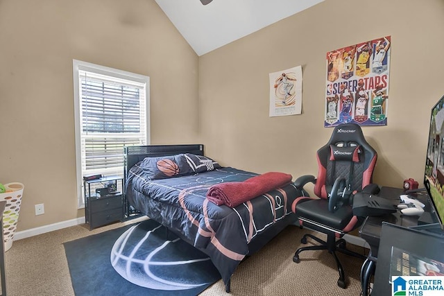201 Paw Path Ln, Blountsville, AL 35031 - bedroom with vaulted ceiling, carpet flooring, and baseboards