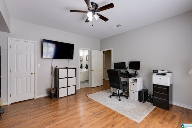 452 Cambrian Ridge Trl, Pelham, AL 35124 - office with a ceiling fan, light wood-style floors, and baseboards