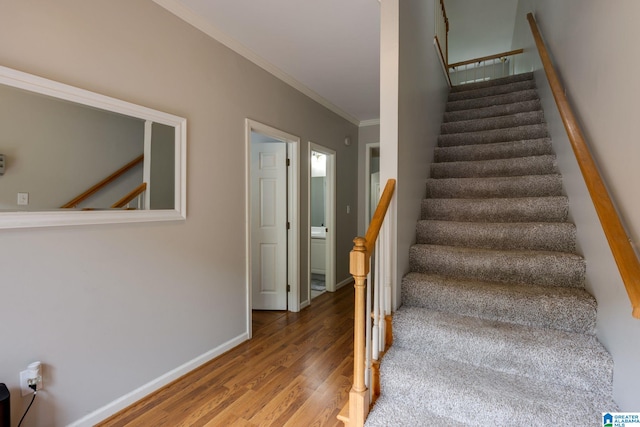 452 Cambrian Ridge Trl, Pelham, AL 35124 - stairs with wood finished floors, ornamental molding, and baseboards