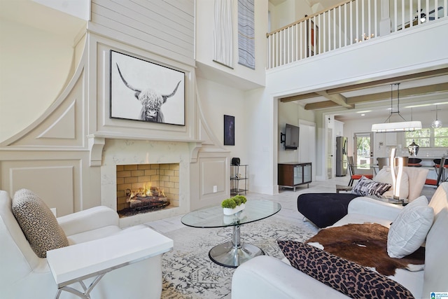 2126 Raines Run, Birmingham, AL 35242 - living room featuring a towering ceiling and a fireplace