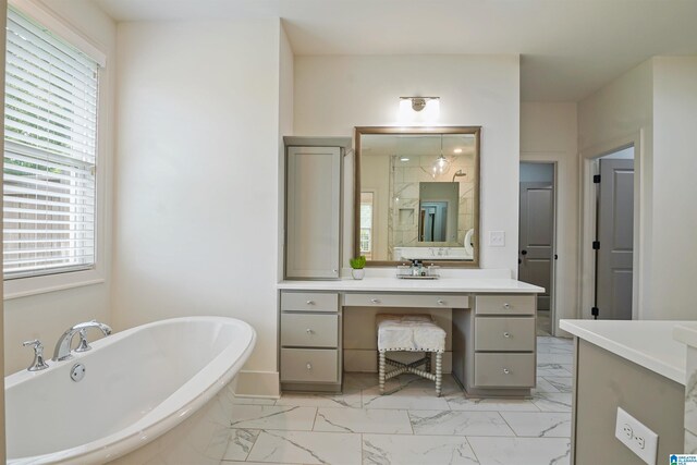 2126 Raines Run, Birmingham, AL 35242 - full bathroom with marble finish floors, vanity, and a soaking tub