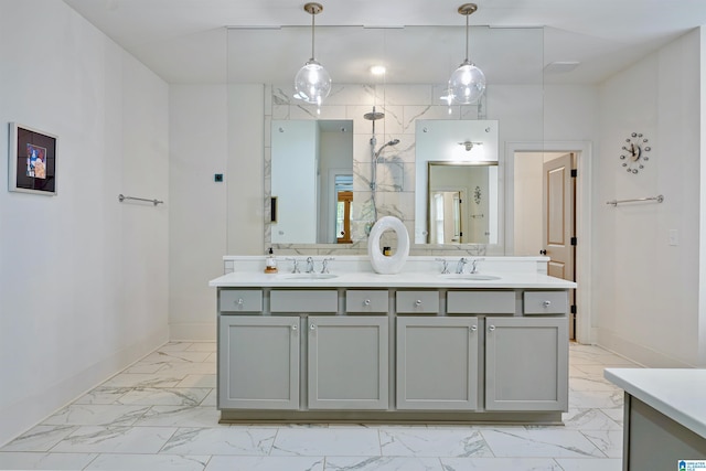 2126 Raines Run, Birmingham, AL 35242 - bathroom featuring marble finish floors, baseboards, and double vanity