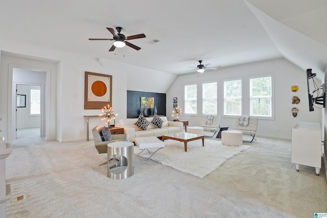 2126 Raines Run, Birmingham, AL 35242 - carpeted living room with healthy amount of natural light, a ceiling fan, baseboards, and vaulted ceiling