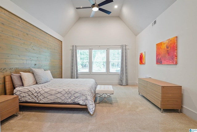 2126 Raines Run, Birmingham, AL 35242 - bedroom featuring light carpet, high vaulted ceiling, baseboards, ceiling fan, and recessed lighting