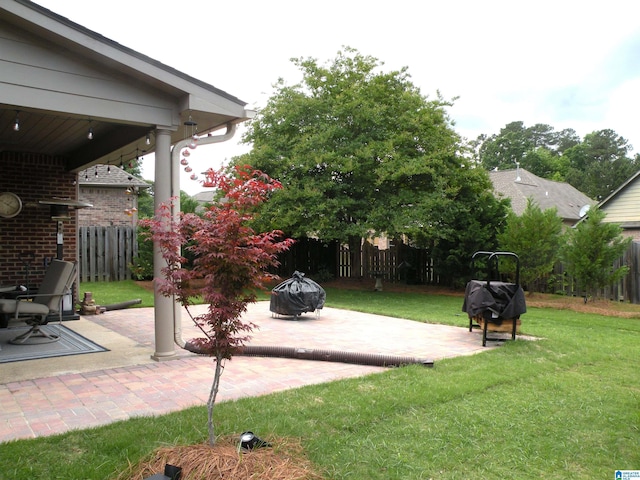 view of yard featuring a fire pit and a patio area