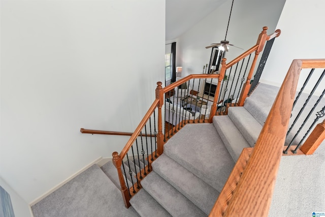 4007 Verbena Dr, Moody, AL 35004 - stairs with carpet floors, baseboards, and ceiling fan