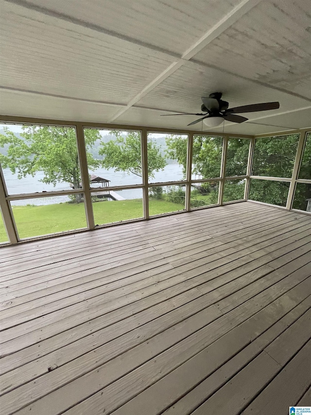18981 Remlap Dr, Remlap, AL 35133 - wooden deck with a water view, ceiling fan, and a sunroom