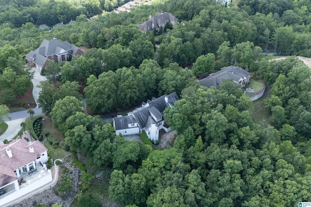 aerial perspective of suburban area featuring a heavily wooded area