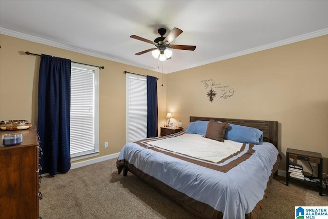 110 Drexal Dr, Oneonta, AL 35121 - carpeted bedroom featuring ornamental molding, baseboards, and ceiling fan