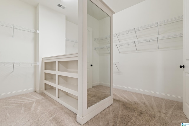 walk in closet featuring carpet flooring