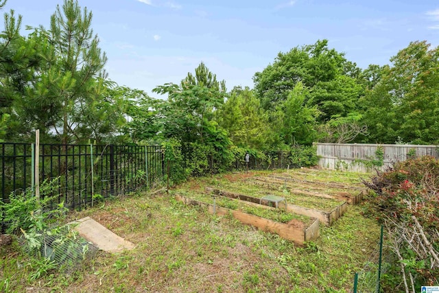 fenced backyard with a garden