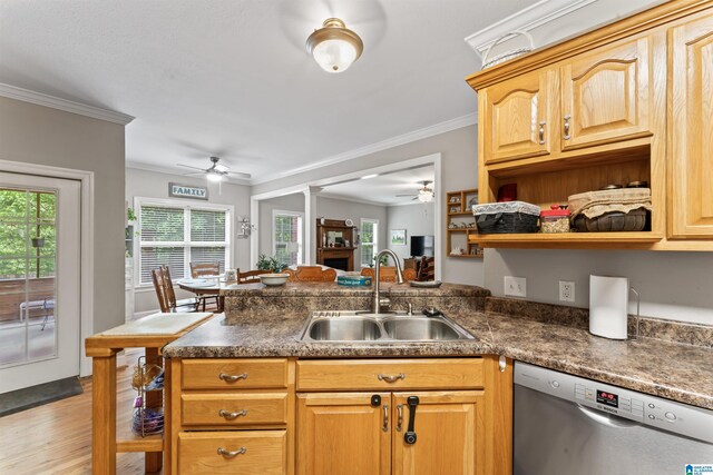 13688 Remlap Dr, Remlap, AL 35133 - kitchen featuring ceiling fan, dishwasher, a sink, crown molding, and plenty of natural light