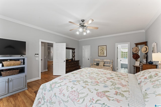 13688 Remlap Dr, Remlap, AL 35133 - bedroom with light wood-style floors, ornamental molding, baseboards, ceiling fan, and connected bathroom