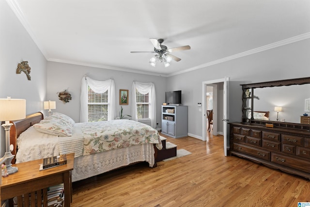 13688 Remlap Dr, Remlap, AL 35133 - bedroom with ornamental molding, light wood-style flooring, baseboards, and ceiling fan