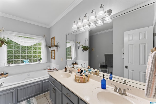 13688 Remlap Dr, Remlap, AL 35133 - bathroom with a bath, ornamental molding, tile patterned floors, and double vanity