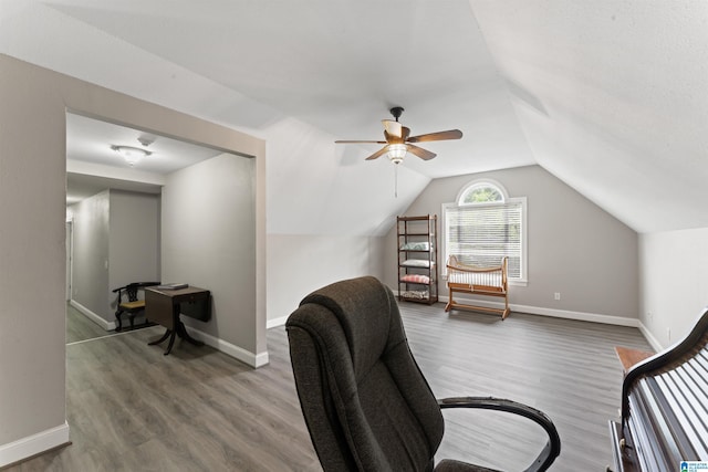 13688 Remlap Dr, Remlap, AL 35133 - office featuring wood finished floors, a ceiling fan, baseboards, and vaulted ceiling