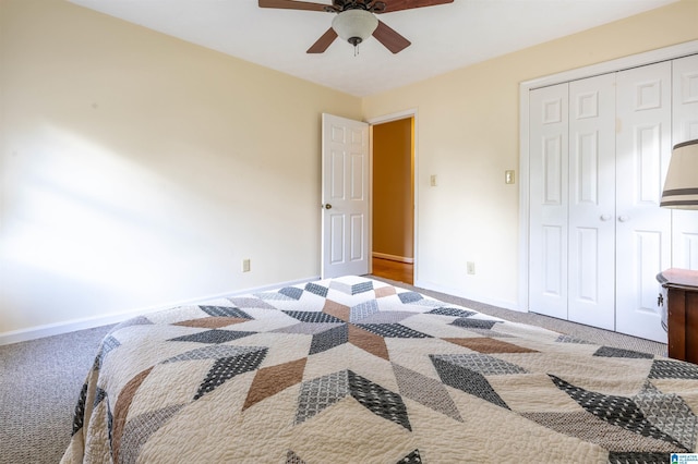 994 Comanche Trl, Anniston, AL 36206 - bedroom featuring carpet, a closet, baseboards, and a ceiling fan