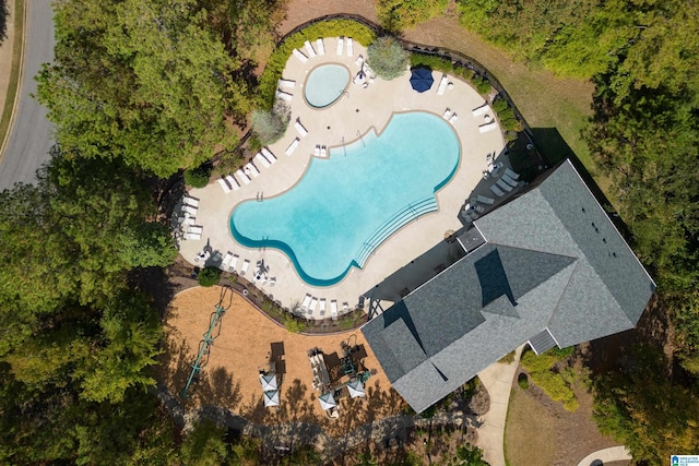 aerial view of a pool area