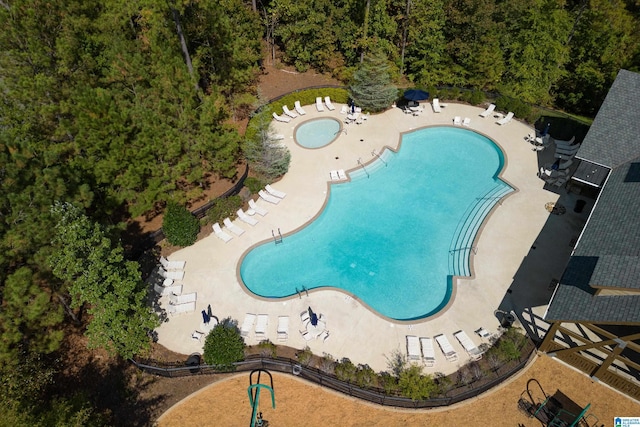 aerial view of a pool