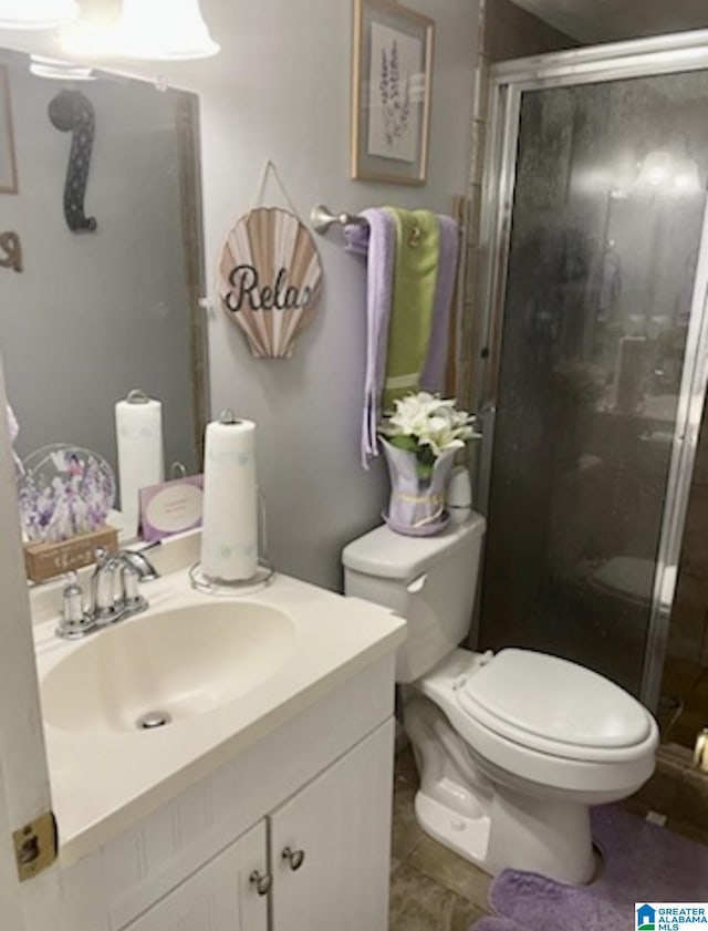 906 30th St, Phenix City, AL 36867 - bathroom with a shower stall, vanity, toilet, and tile patterned flooring