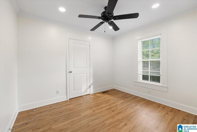 401 W 3rd Ave, Oneonta, AL 35121 - spare room featuring ornamental molding, light wood-style flooring, baseboards, recessed lighting, and ceiling fan