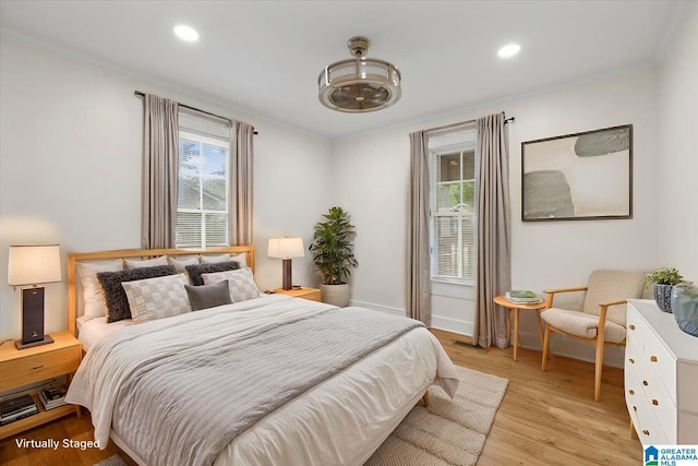 401 W 3rd Ave, Oneonta, AL 35121 - bedroom featuring light wood finished floors, ornamental molding, recessed lighting, and baseboards