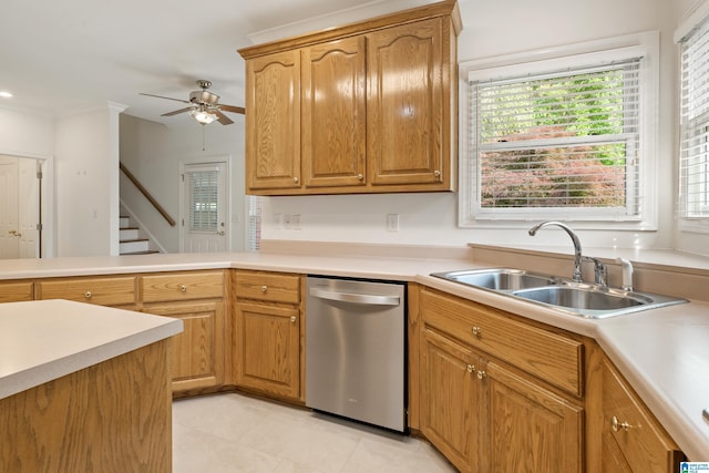 175 Sunhill Rd, Remlap, AL 35133 - kitchen featuring stainless steel dishwasher, a sink, a ceiling fan, and light countertops