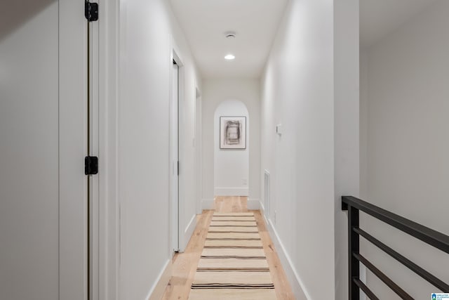 3400 Autumn Haze Ln, Birmingham, AL 35242 - corridor with light wood-style flooring, baseboards, recessed lighting, and an upstairs landing