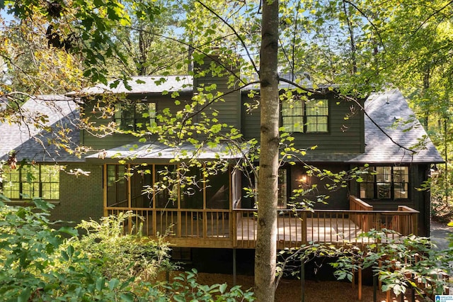 3400 Autumn Haze Ln, Birmingham, AL 35242 - back of property with a wooden deck, a shingled roof, and brick siding