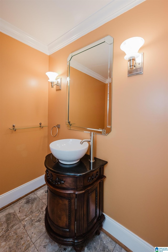 327 Ridgeview Lake Rd, Alabaster, AL 35007 - bathroom with baseboards, crown molding, and vanity