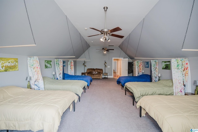 327 Ridgeview Lake Rd, Alabaster, AL 35007 - bedroom with carpet flooring, lofted ceiling, and a ceiling fan