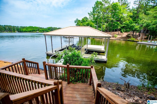 dock area featuring a water view and boat lift