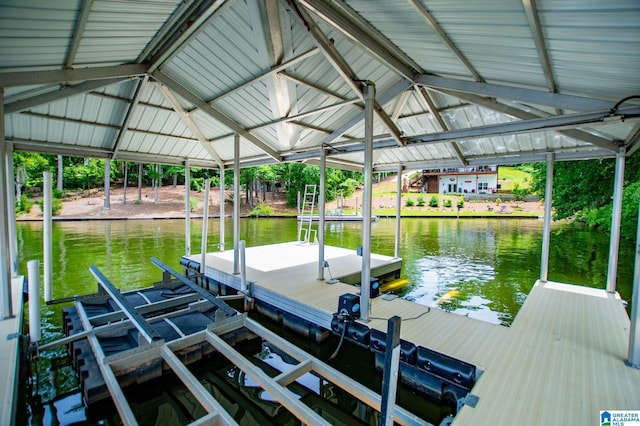 dock area featuring a water view and boat lift
