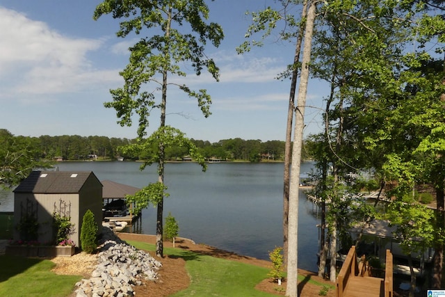 water view featuring a boat dock and boat lift