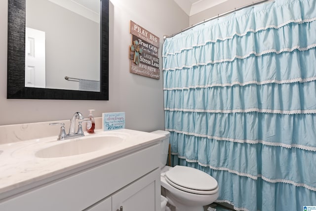 984 Knobloch Ln, Moody, AL 35004 - bathroom with toilet, vanity, and a shower with shower curtain