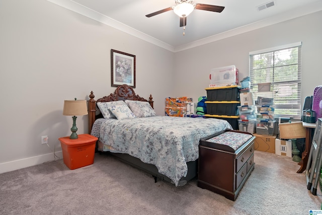984 Knobloch Ln, Moody, AL 35004 - bedroom featuring ornamental molding, light colored carpet, baseboards, and ceiling fan